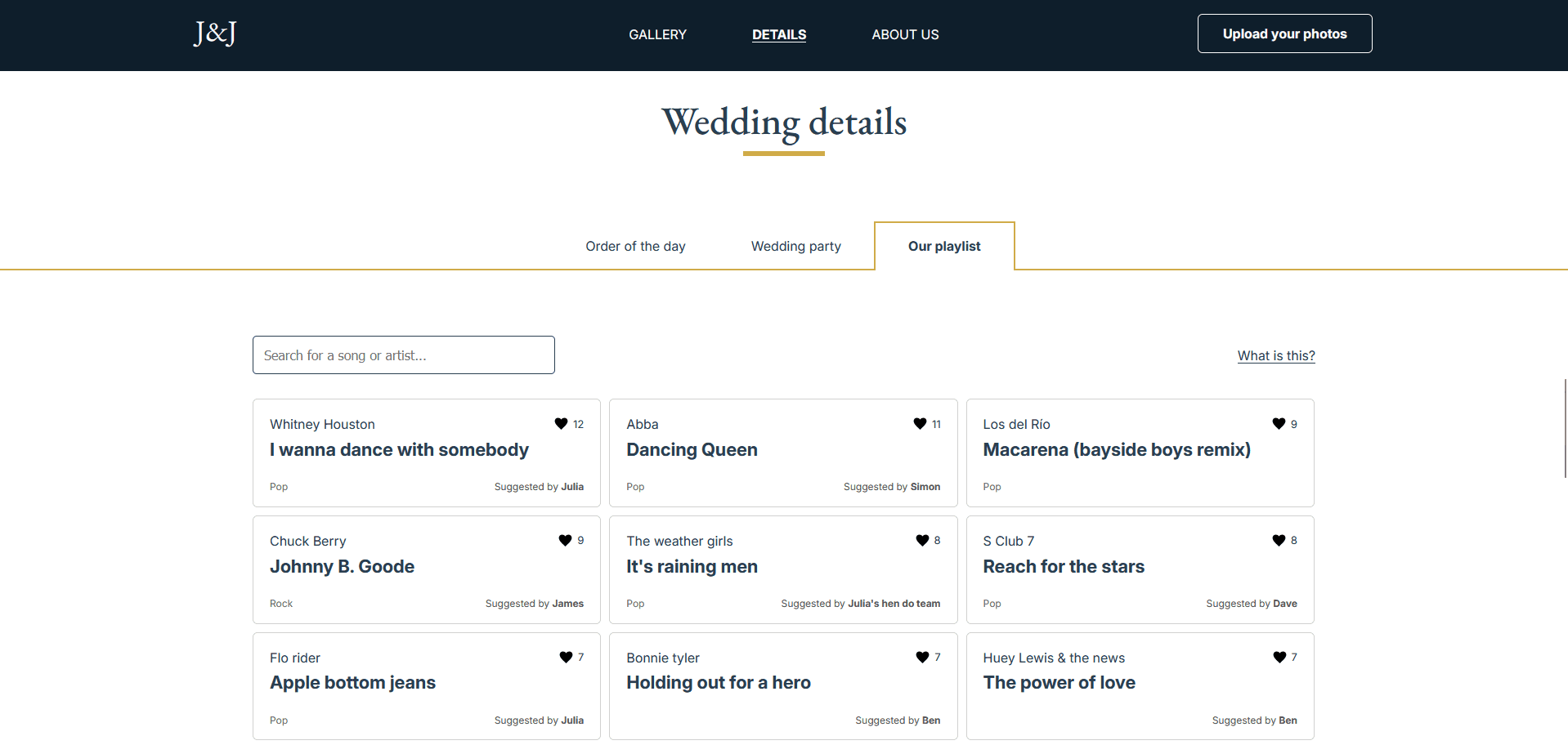 Post-wedding gallery & playlist
